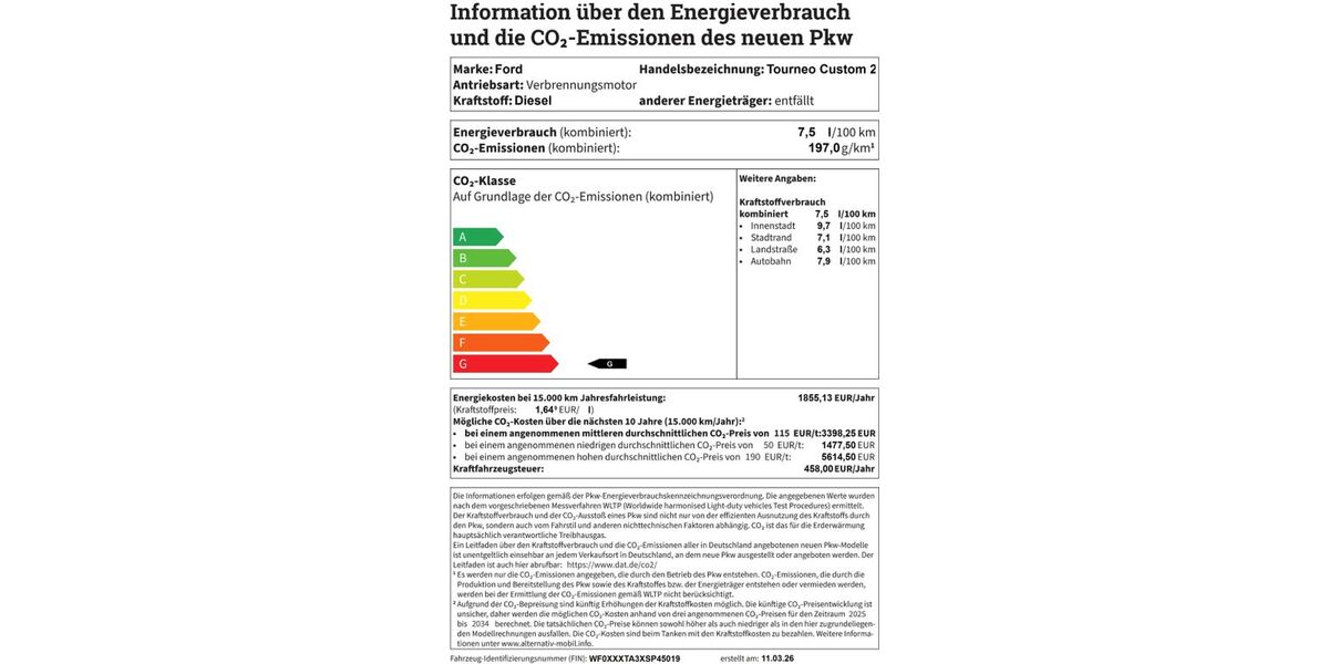 Ford Tourneo Custom 1.100 km 46.975 &euro; Braunschweig 38106